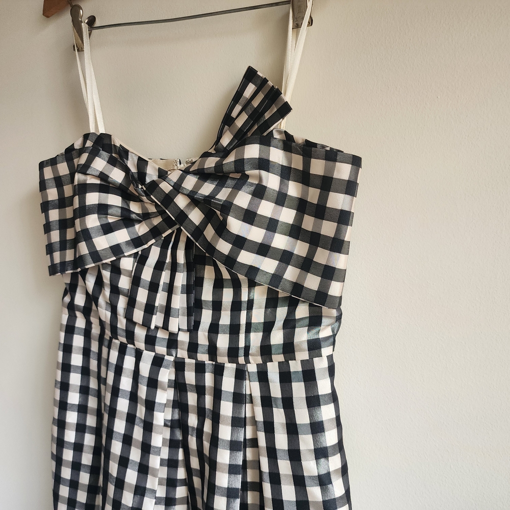 Classic Designer Black & White Gingham Taffeta Dress 1901 Midi Bow Bust Detail 4 - Picture 6 of 11